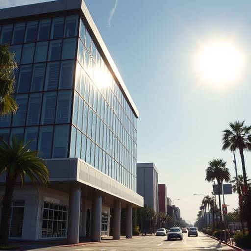 Directing Mastery Academy building, a modern building on Sunset Boulevard