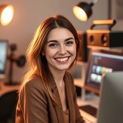 Portrait of Serena Klein, the post-production instructor, smiling in front of an editing workstation.